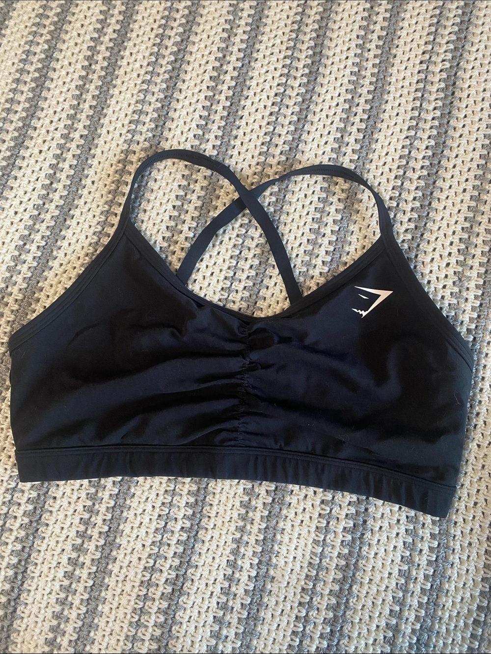 Gymshark Ruched front Black Cross-Back Sports Bra